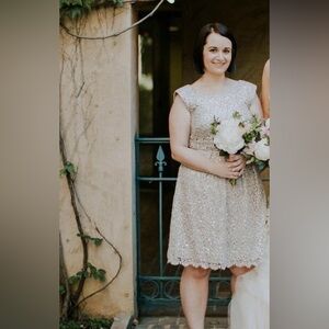 ModCloth/David’s Bridal scoop neck mini dress lace sequins silver size 8